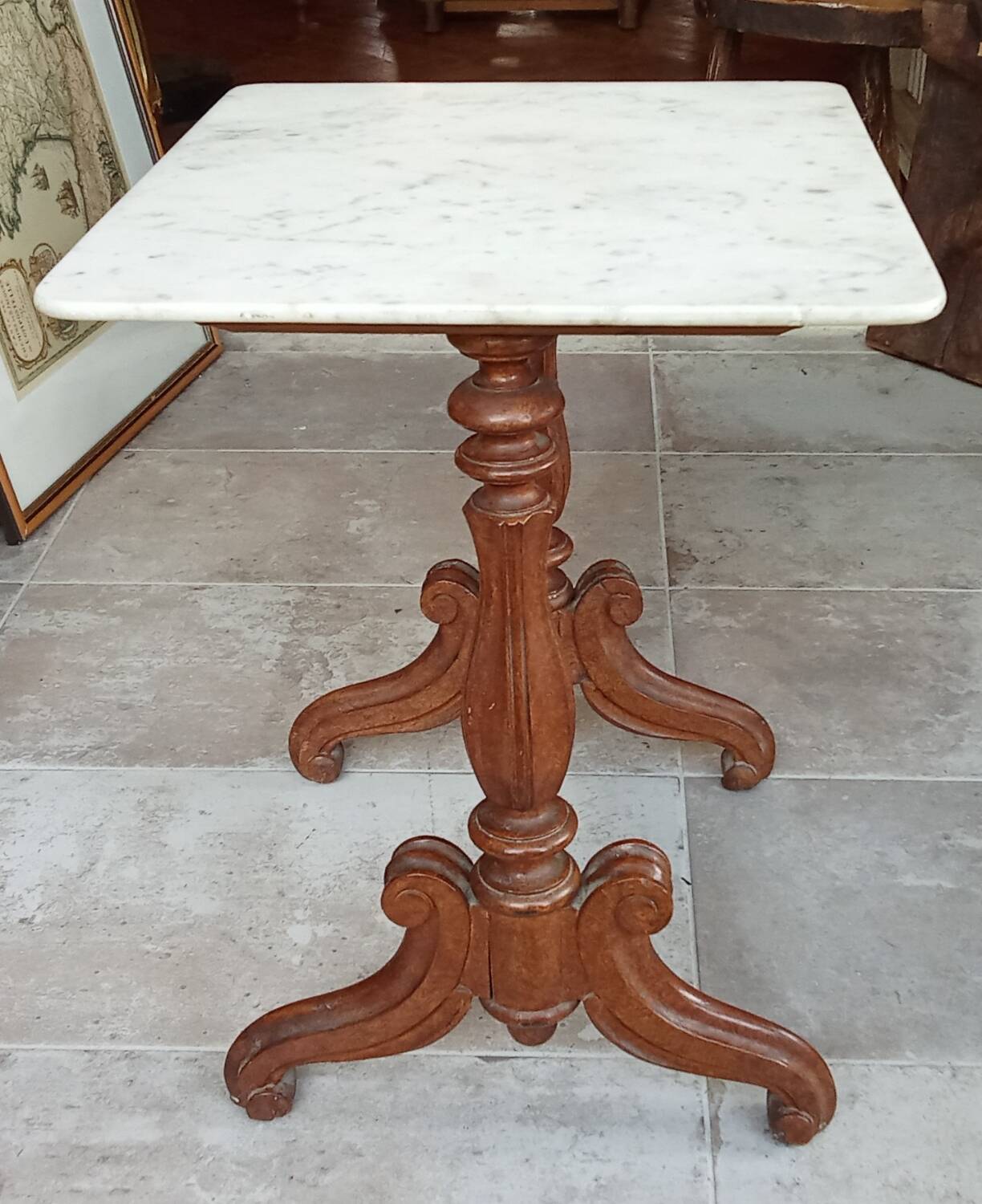 Old small marble and wood side table