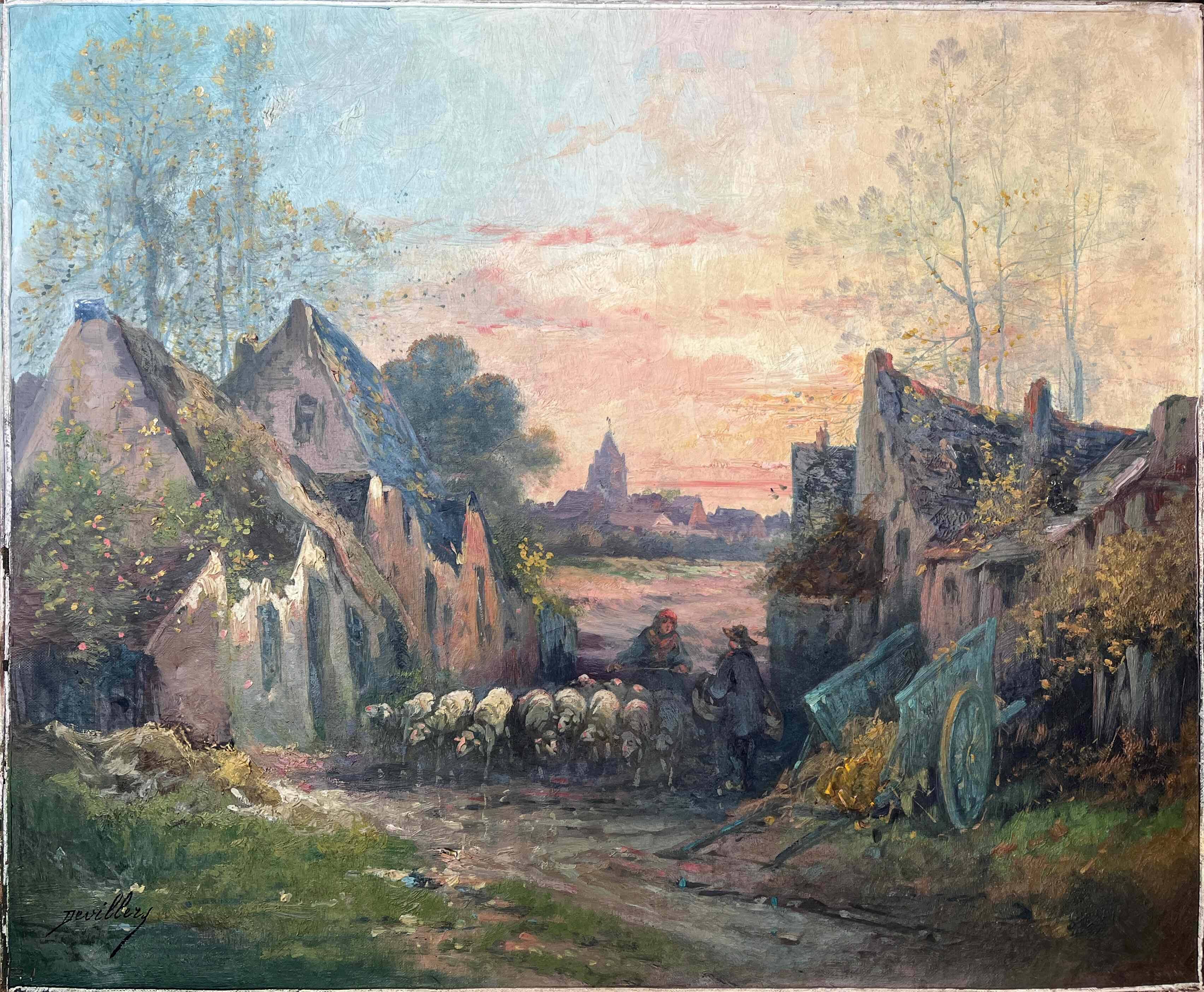 Pendant of HST Paintings "Animated farmyard" Paul DEVILLERS (XIX-XX)