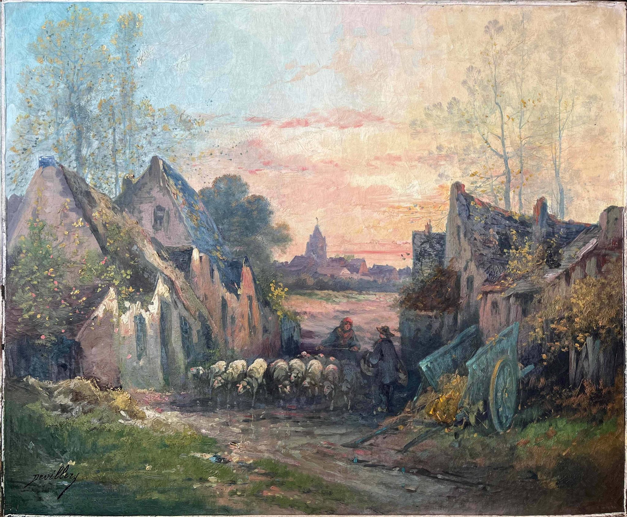 Pendant of HST Paintings "Animated farmyard" Paul DEVILLERS (XIX-XX)