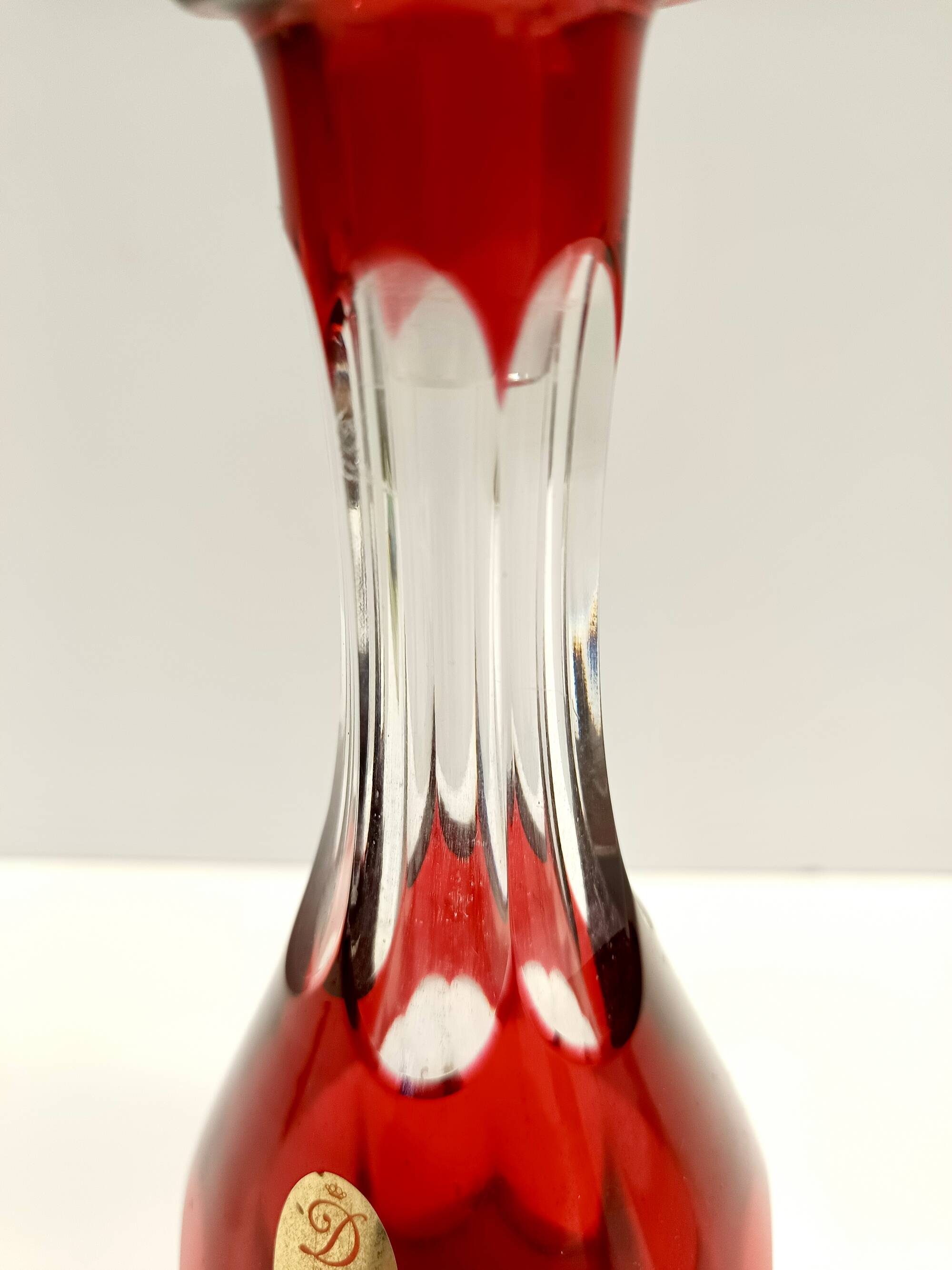 Bohemian Transparent and Red Crystal Decanter Bottle by Dresden Crystal, Germany