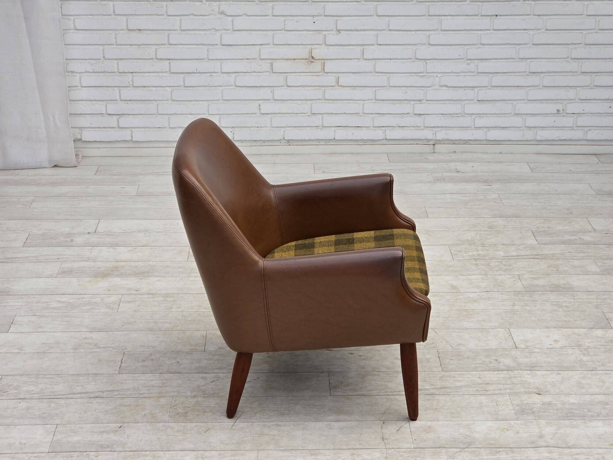 1970s, Danish armchair, artificial leather, teak wood legs.