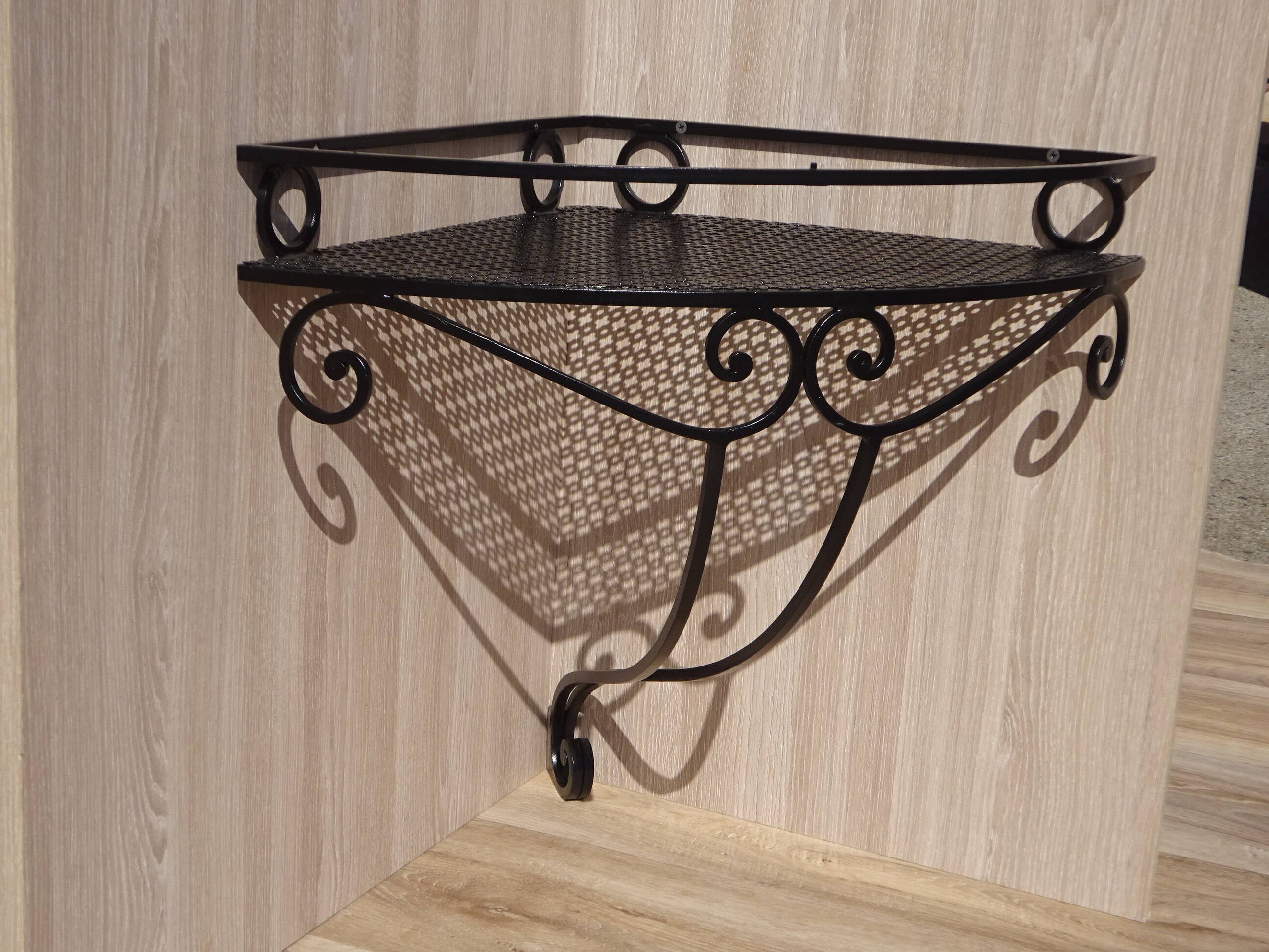 Wrought iron and marble corner shelf
