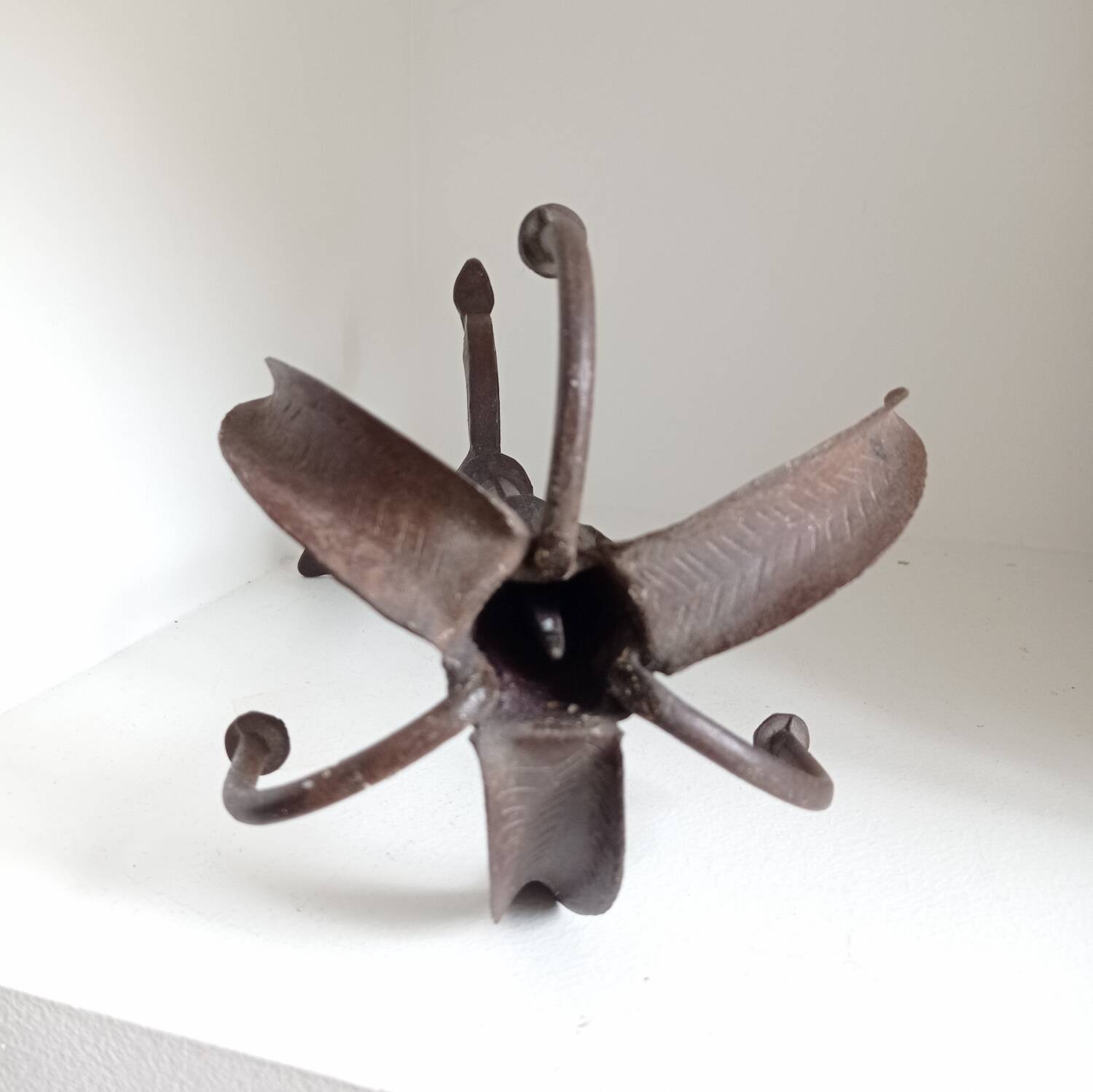 Brutalist wrought iron candle holder