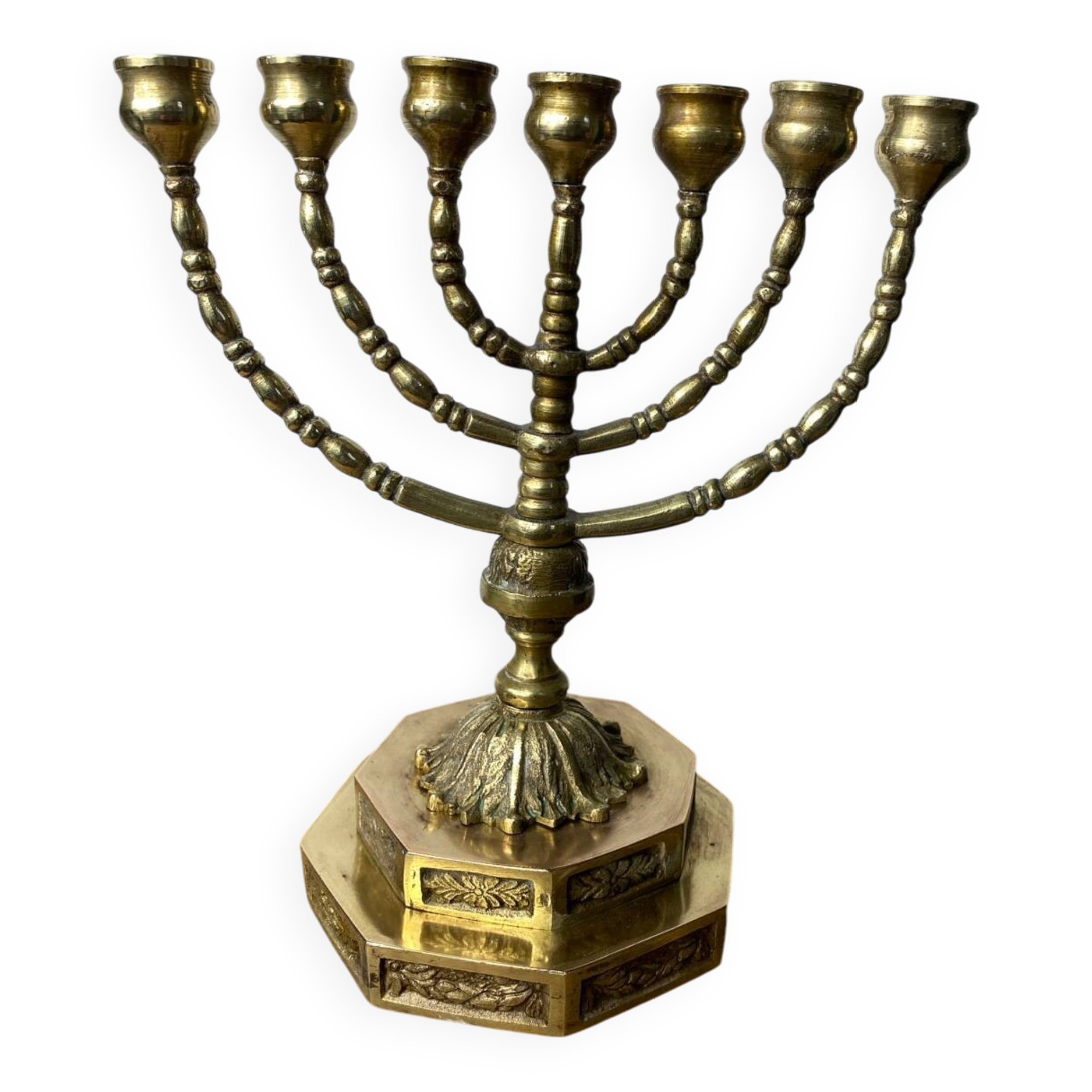 Candlestick, Seven-branched Menorah in brass