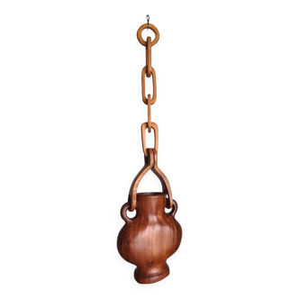 Vase suspendu en bois sculpté dans la masse / fabrication artisanale / 1960