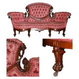 Canapé bibliothécaire victorien en acajou sculpté avec lions