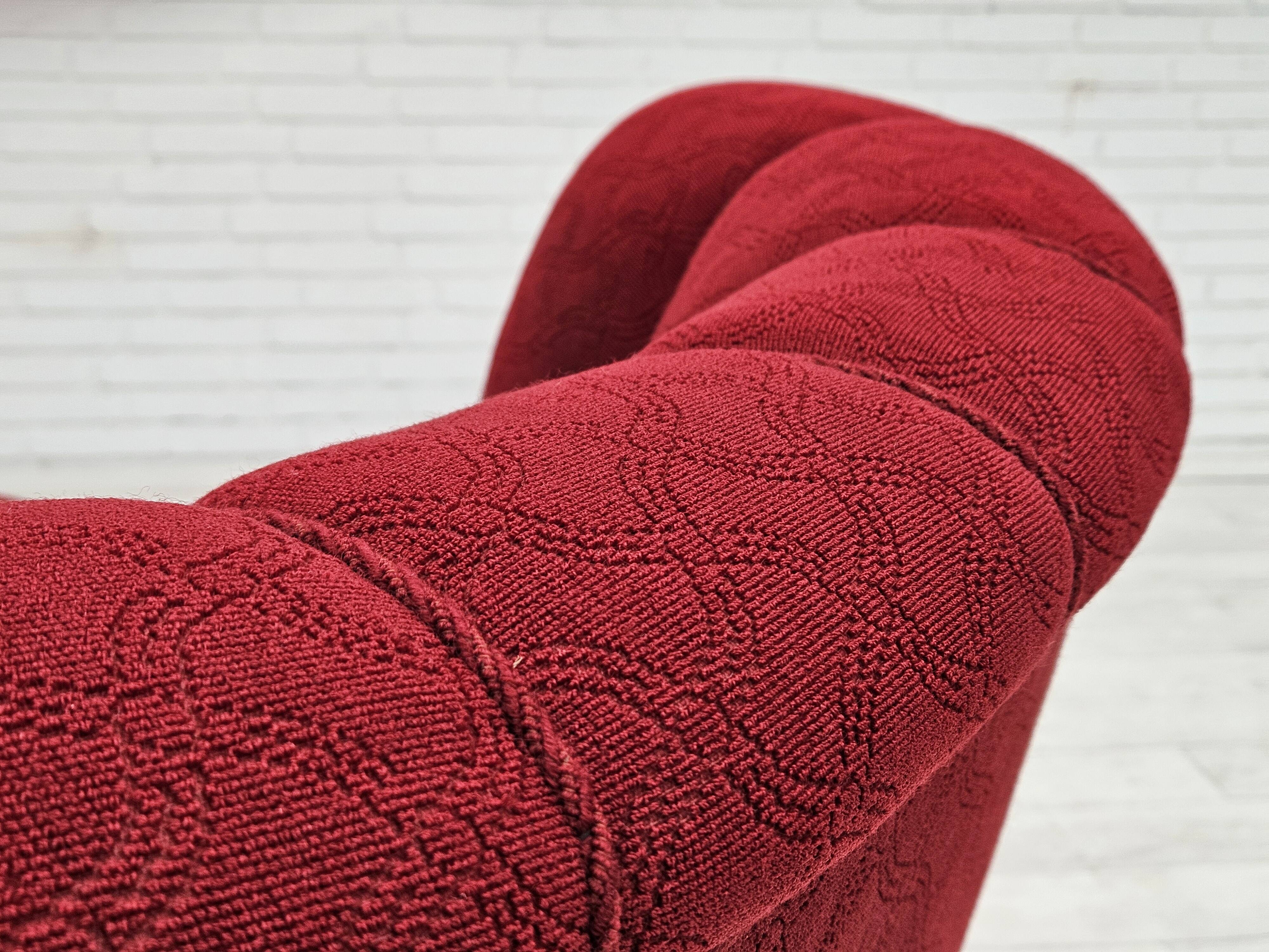 1960s, Danish relax armchair, original condition, red cotton/wool, oak wood.