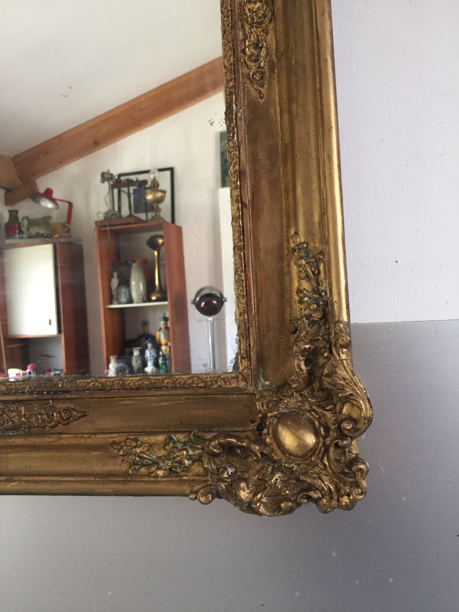 Mirror Restoration gilded gold&Ice Mercury/Moulding in medallions/Wood&Stuc/XIXth