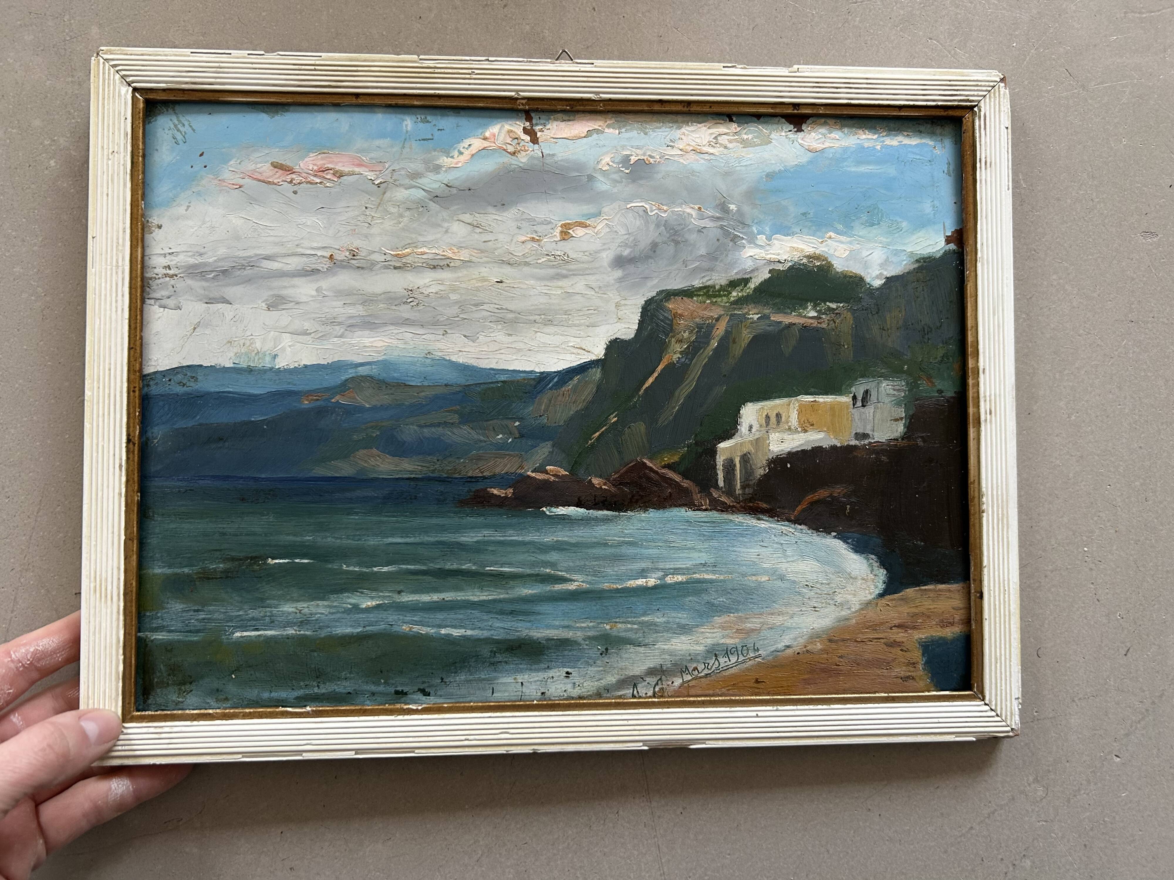 Oil on cardboard signed, dated 1904.