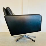 Vintage Danish swivel chair in black leather by Georg Thams