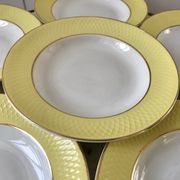 lot of 6 hollow plates Moulin des Loups textured canary yellow 50s