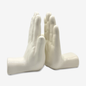 Serre -ivres mains en céramique blanche 1980