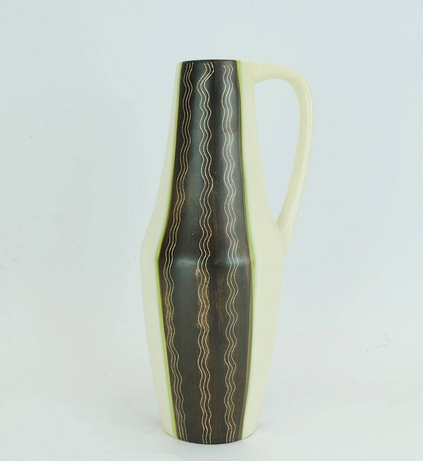 Mid century ceramic vase jug vase model no. 232 beige green brown wave pattern 1950s