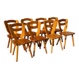 Set of 8 designer pine chairs in the style of Les Arcs Charlotte Perriand from the 70s