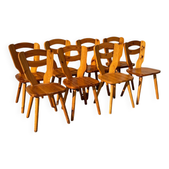 Lot de 8 chaises en pin design style Les Arcs Charlotte Perriand années 70