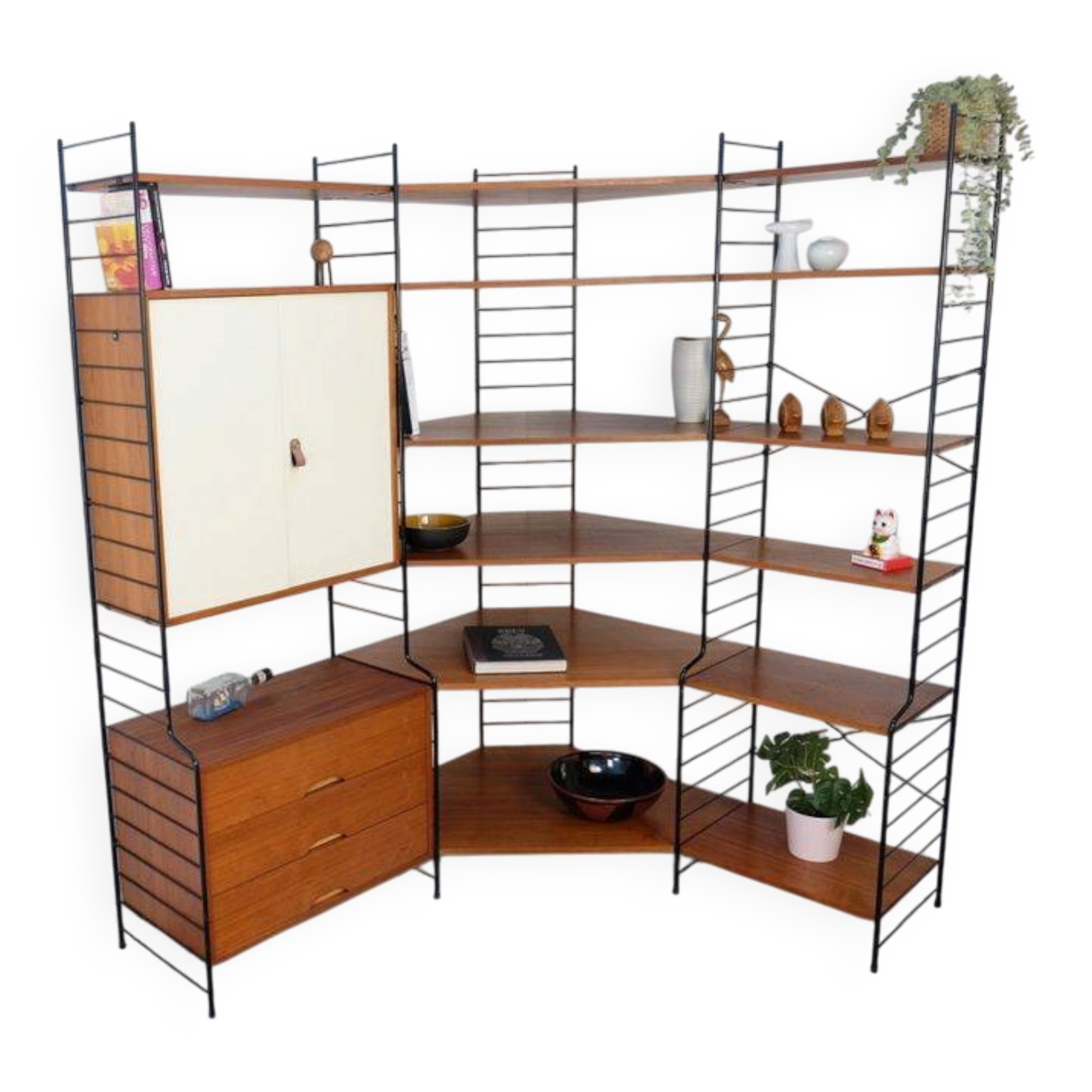 WHB teak shelving system, 1960s–70s retro vintage style.