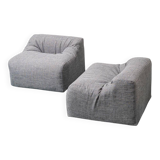 Paire de fauteuils en tissu gris vintage des années 1970