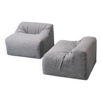 Paire de fauteuils en tissu gris vintage des années 1970
