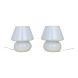 Paire de lampes champignon opaline blanches