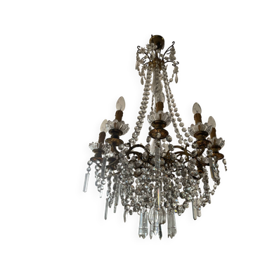 Grand chandelier in Louis XV style with crystal pendants.