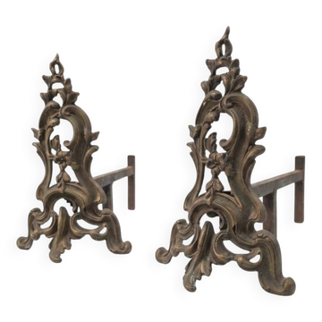 Pair of Louis XV style bronze andirons