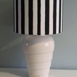 Vintage Ikea table lamp in white ceramic, Memphis style with black and white lampshade.