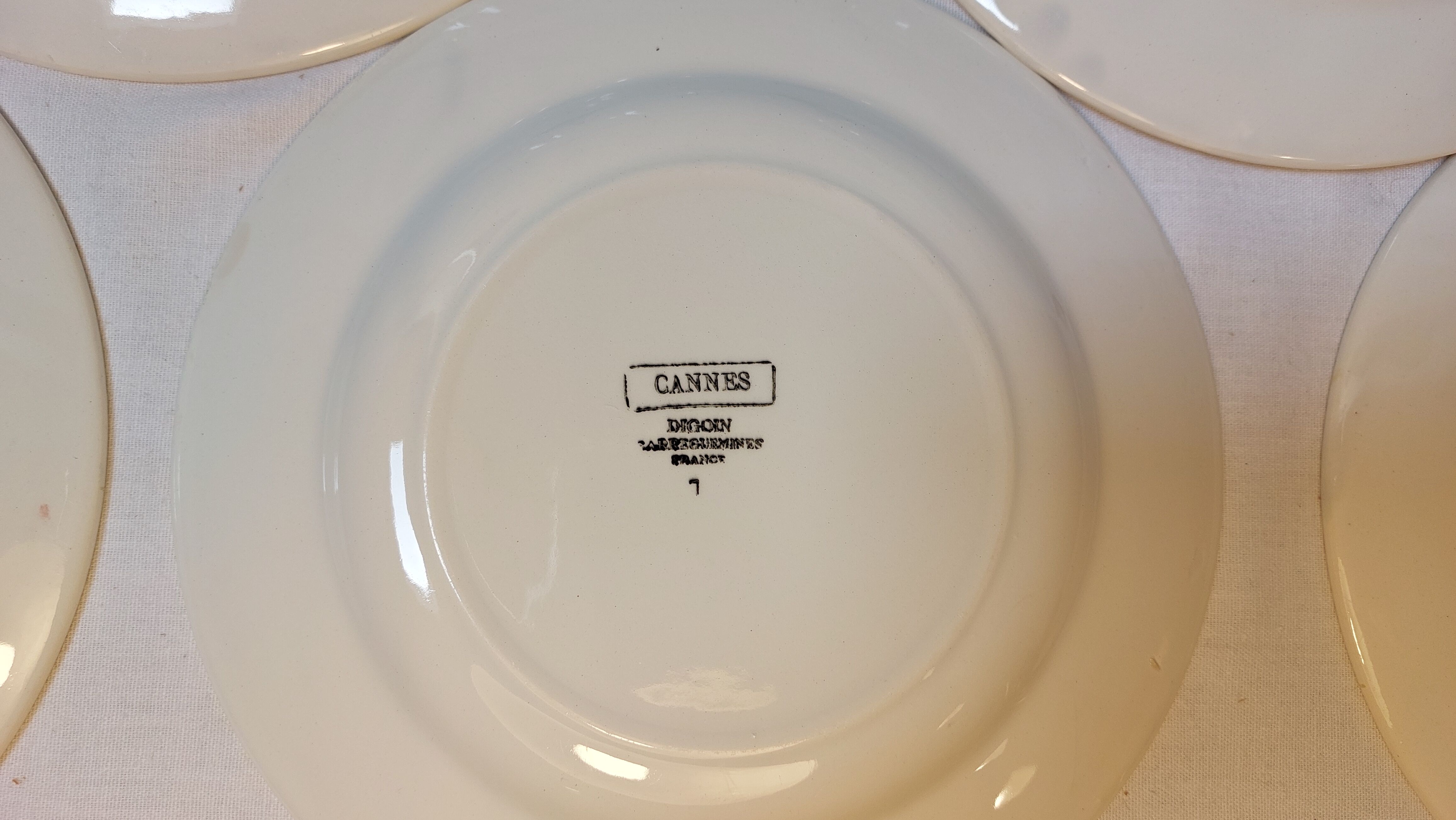 Set of 8 old flat plates from digoin sarreguemines earthenware factories - cannes model