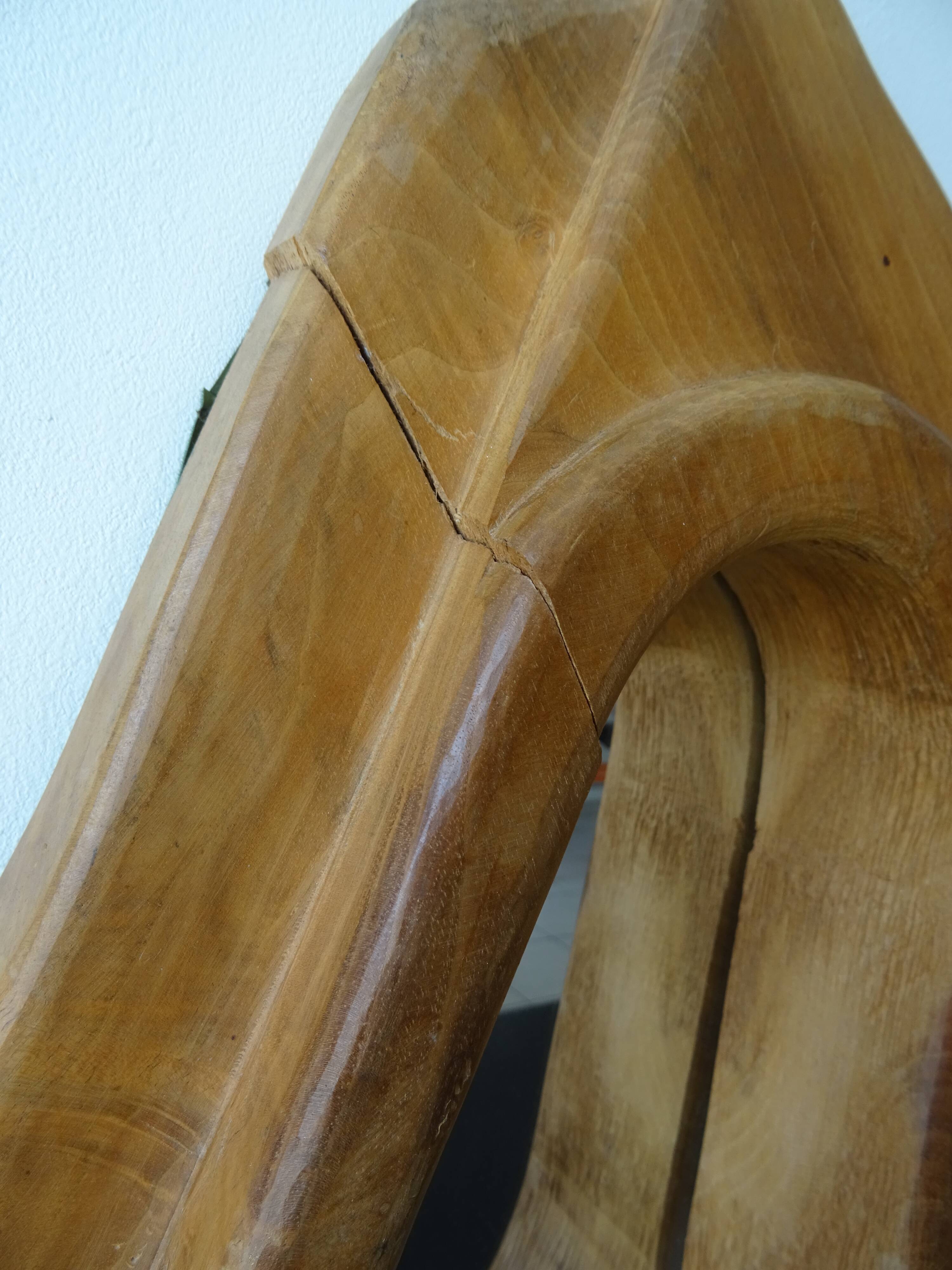 Brutalist free-form solid wood mirror from the 70s