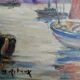 Oil on canvas "Thoniers at port in Normandy" by Bruno Retaux (1947)