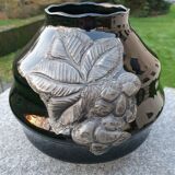 "Doyen" vase circa 1920-30 art deco in hyalite glass and tin in bunches of grapes