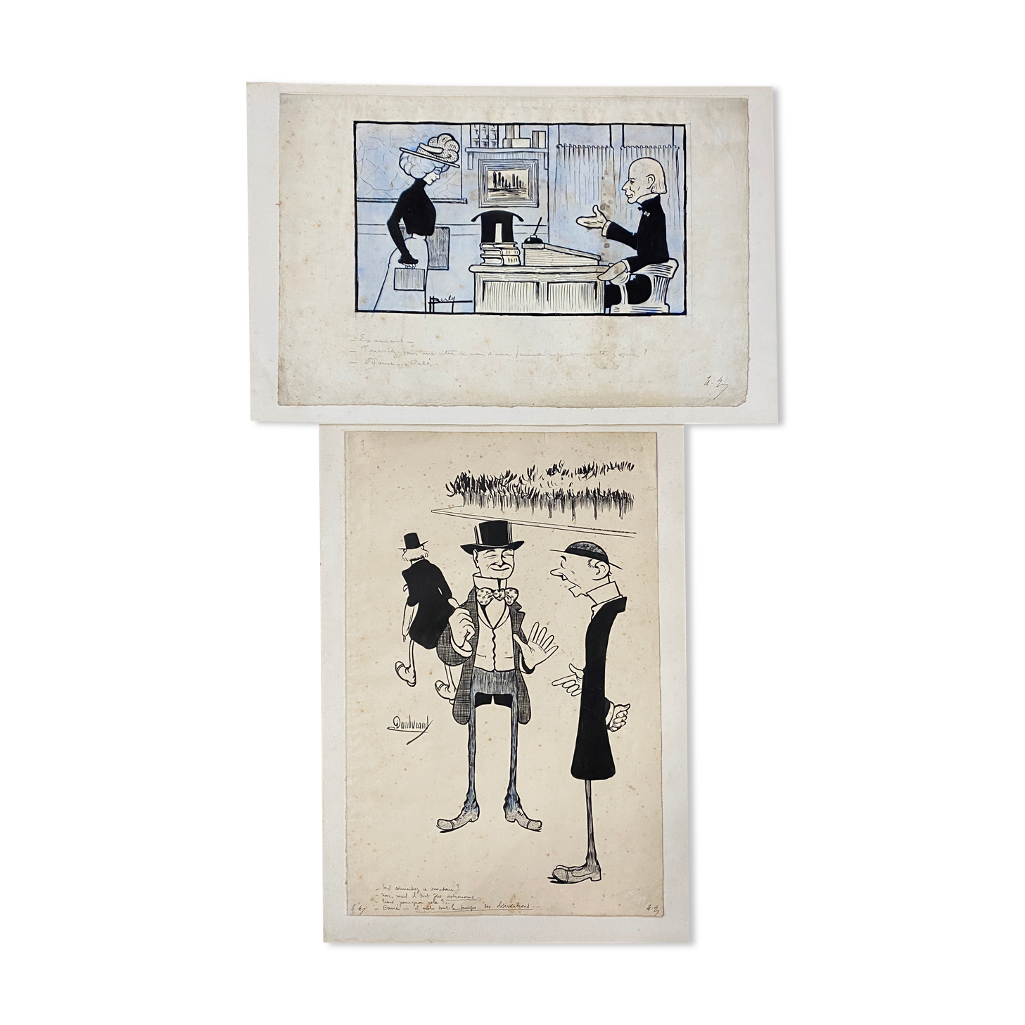 Pair of old cartoons Presse signed Dandurand and Berly