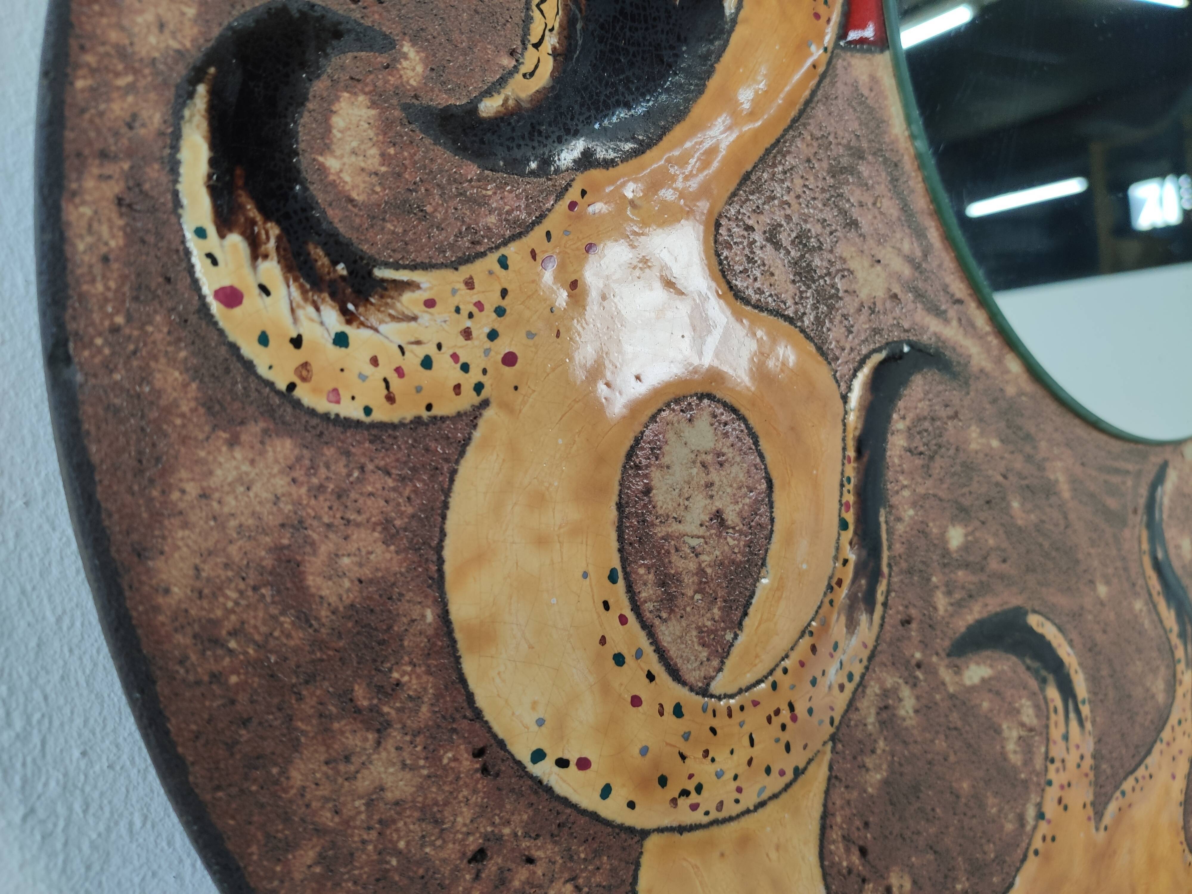 Enamel mirror on Volvic lava by Jacques Avier, 1980s