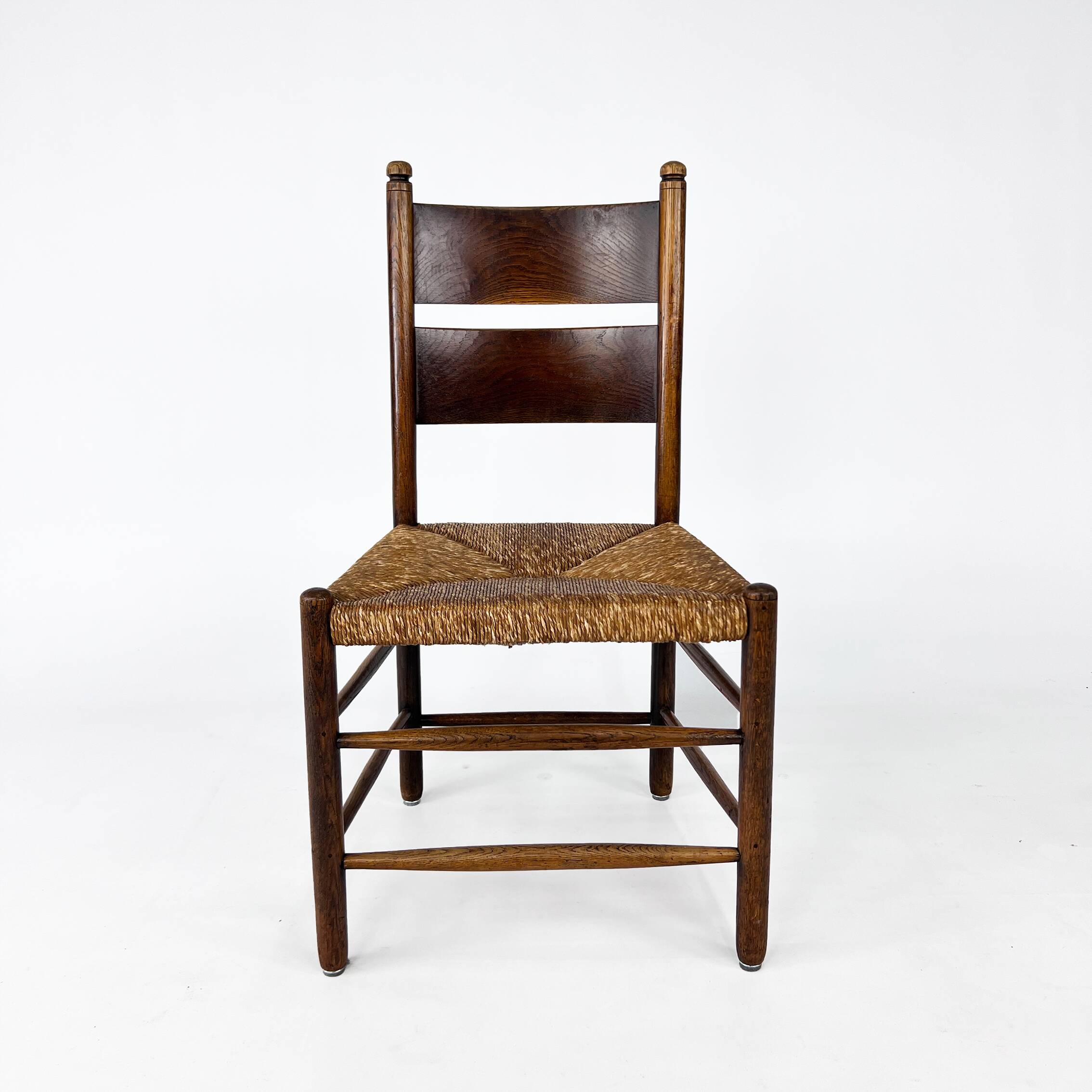 Antique French Oak and Rush Side Chair, 1940s