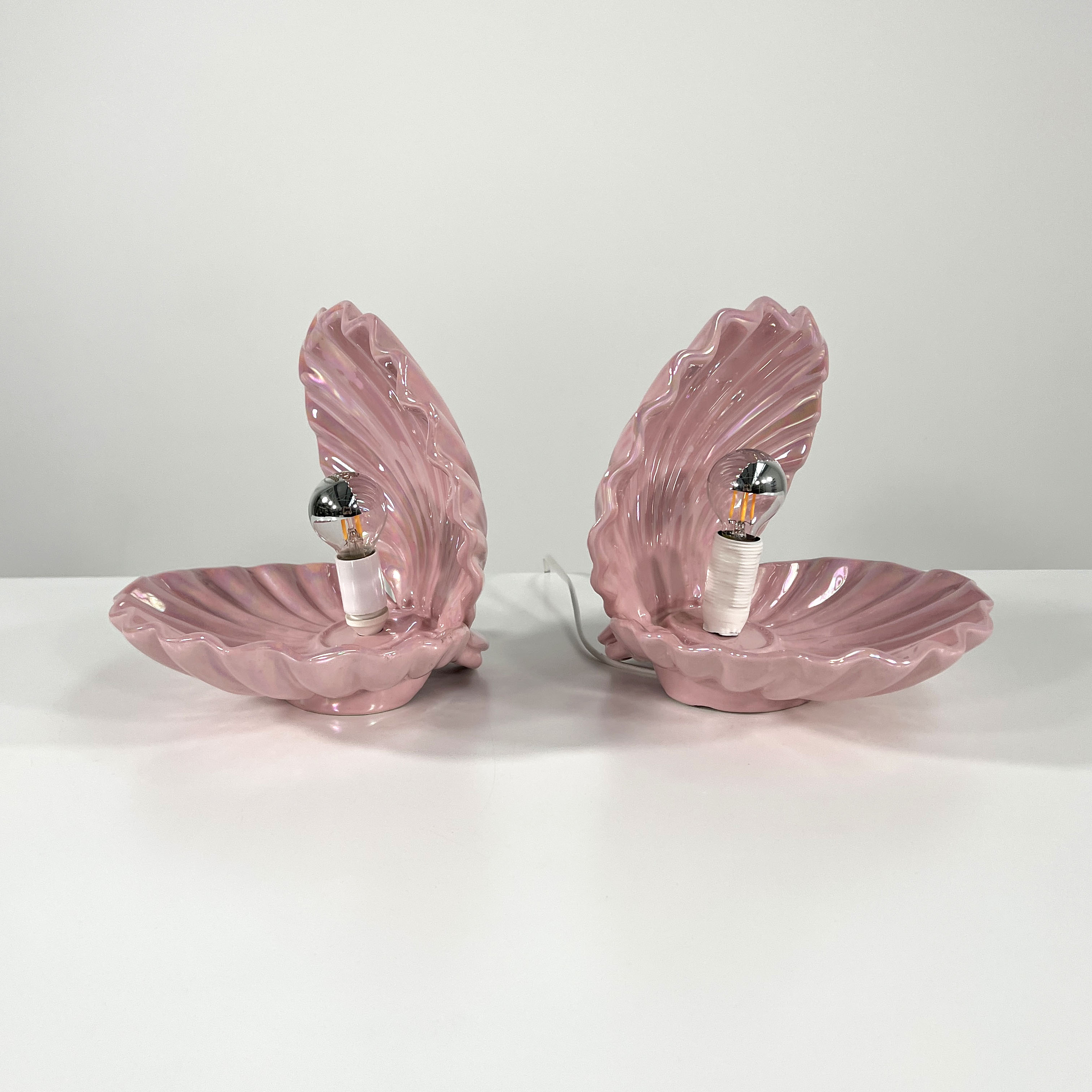 Pair of ceramic shell lamps, 1960