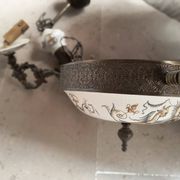 Lustre bronze, cuivre et faïence style gien