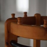 Modern Danish, brutalist round coat rack in solid pine, cylindrical shape, 1970s.