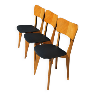 3 chaises 1950 skaï noir