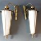 Pair of lantern sconces in gilded brass and opaline 1960.