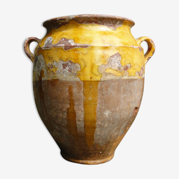 Pot XL à confit vernissé jaune art antique du sud ouest de la France XIXème
