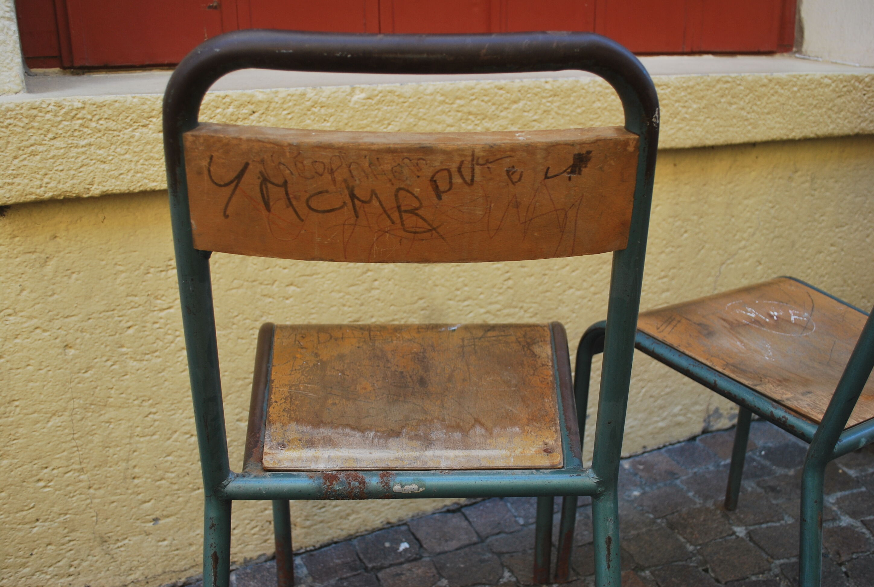 Pair of old Stella school chairs