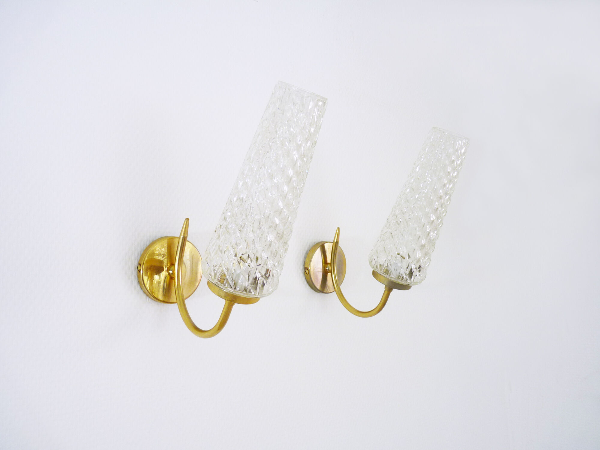 Pair of brass glass tulip wall lights 50-60s