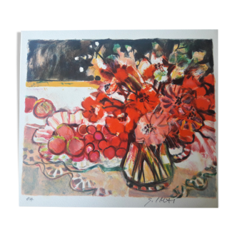 "Red Flowers" Sachiko Ima, signed