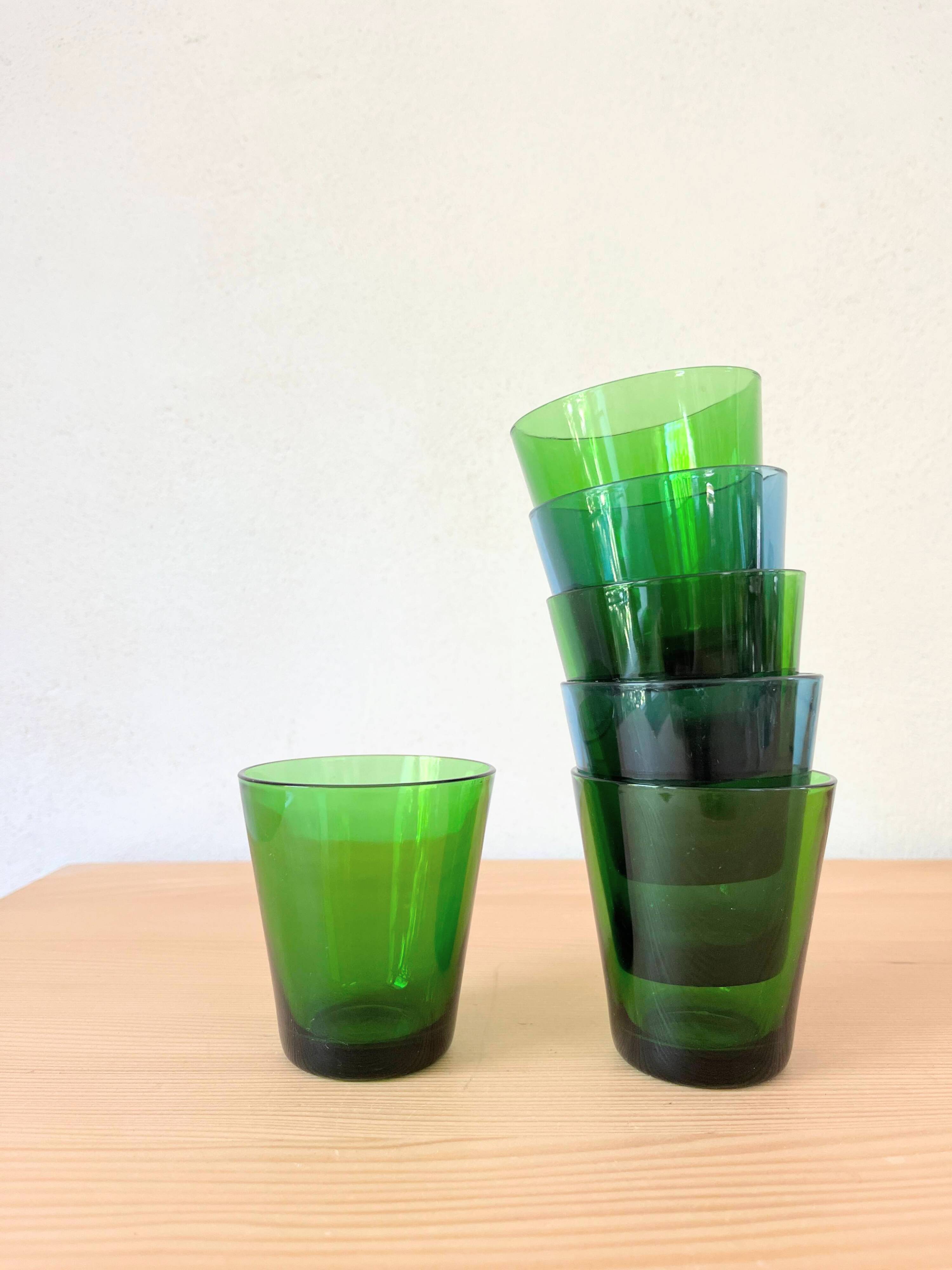 6 verres Vereco verts et bleus Vintage