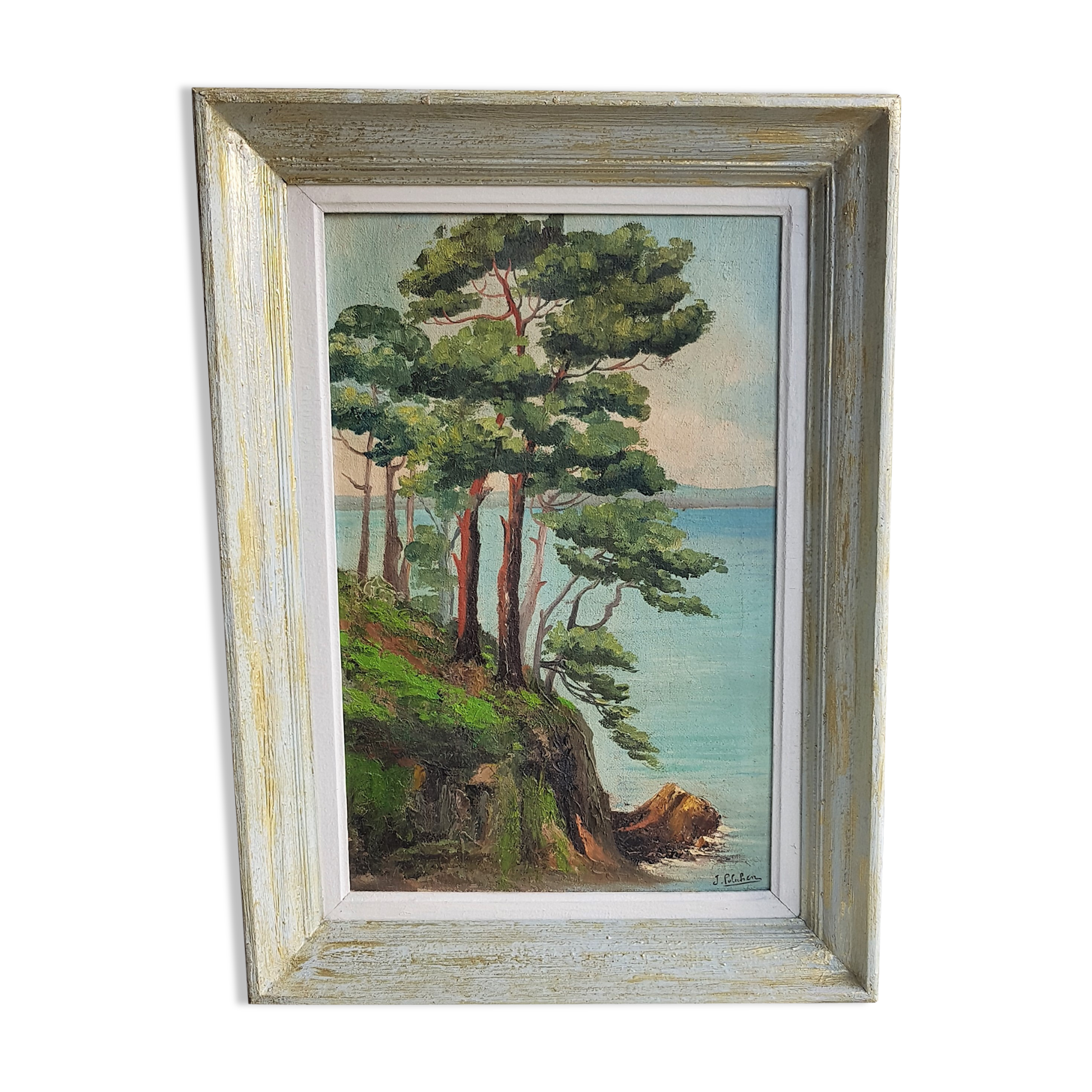 Table oil on canvas framed landscape sea