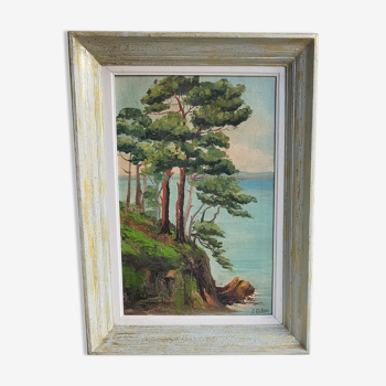 Tableau huile sur toile encadrée paysage bord de mer