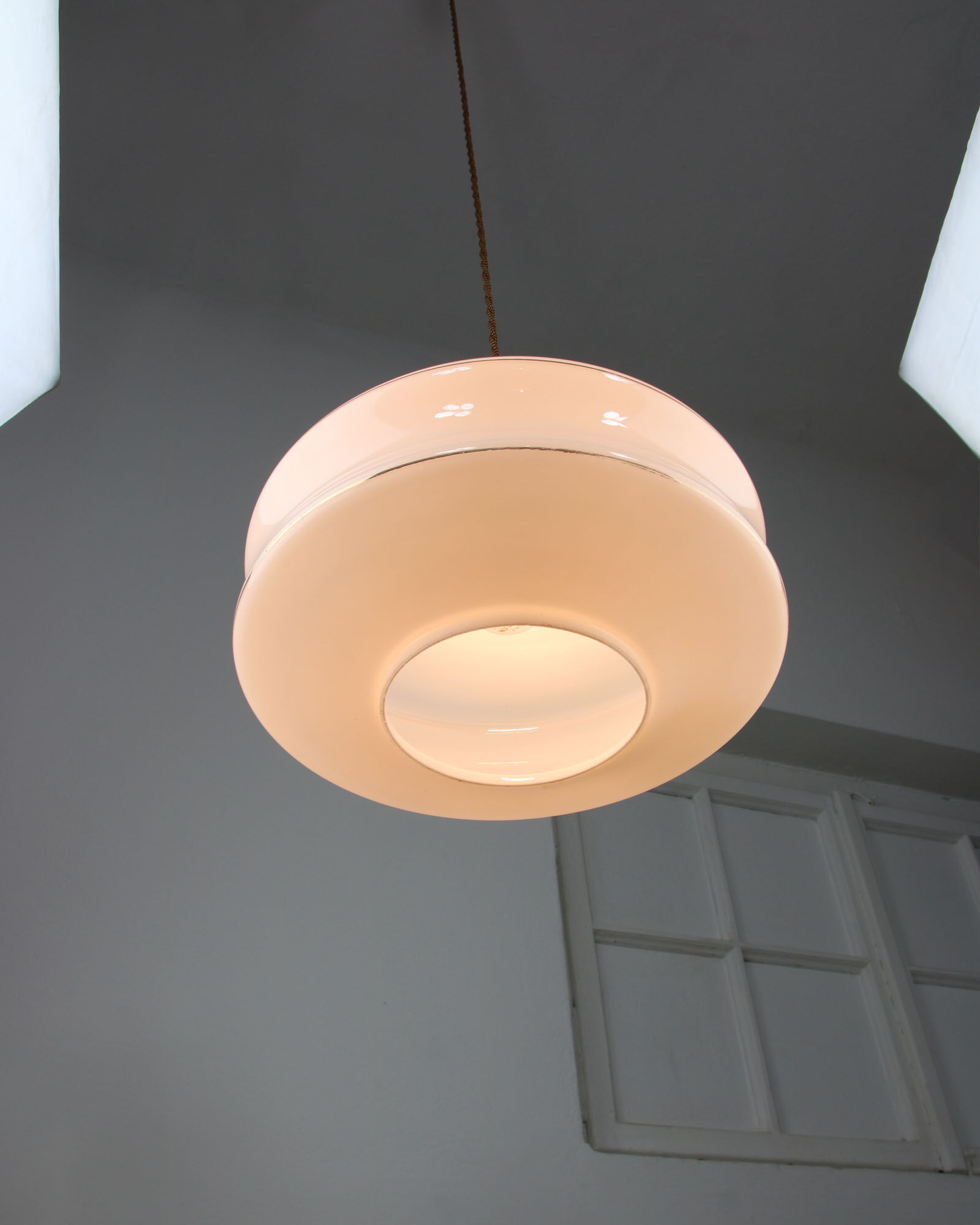 Mid-century White Glass & Brass Pendant Lamp