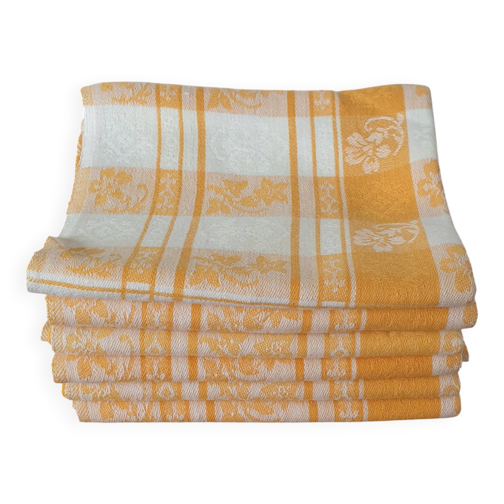 6 serviettes de table anciennes en coton damasse