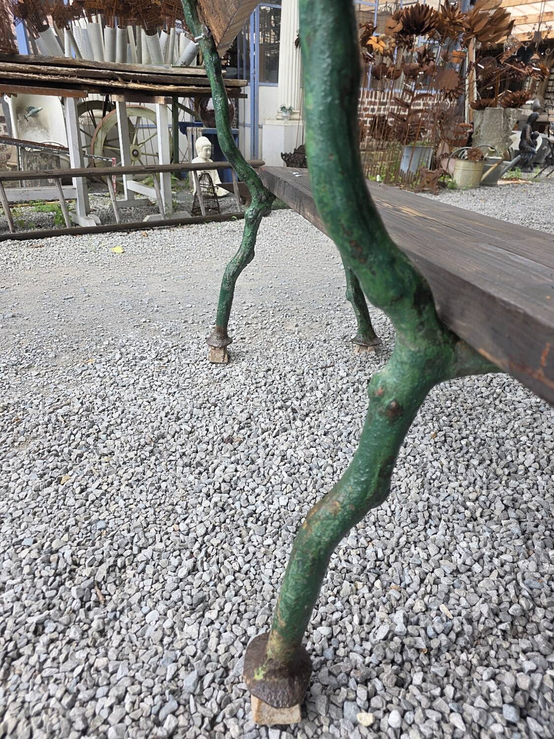 Cast iron garden bench with solid oak seat