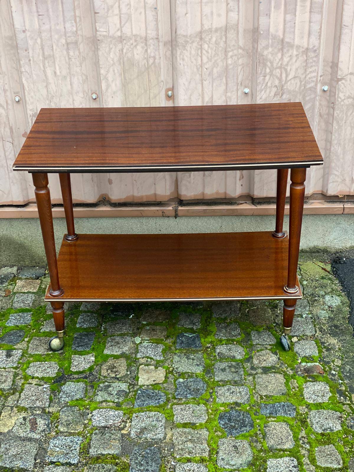 2-level serving trolley in lacquered mahogany and brass 1960