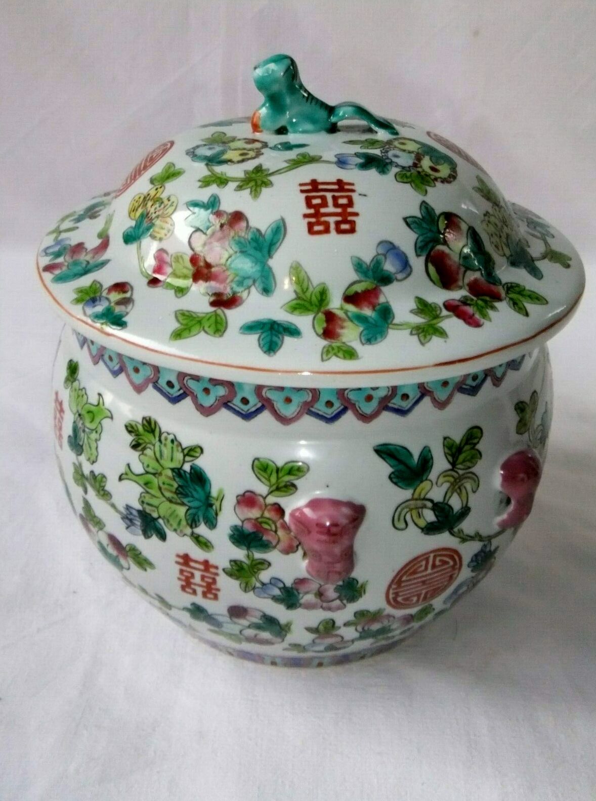 Covered pot with ginger porcelain canton polychrome